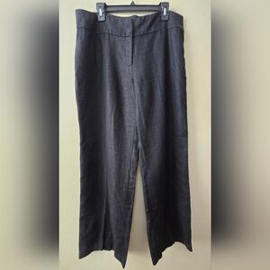 EILEEN FISHER Womens Large Black Linen Wide Leg Lagenlook Trouser Pants Boho